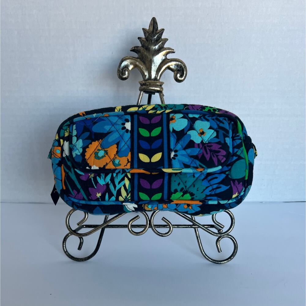 Vera Bradley Midnight‎ Blue Floral Makeup Cosmetic Travel Bag w/ Mirror Pocket